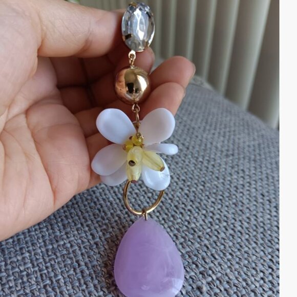 NWT Multicolor Beads  Floral  Dangle Earrings- 4.5" Long - Picture 2 of 4